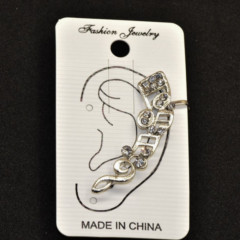 Cuff d'oreille en métal blanc, longueur 45 mm