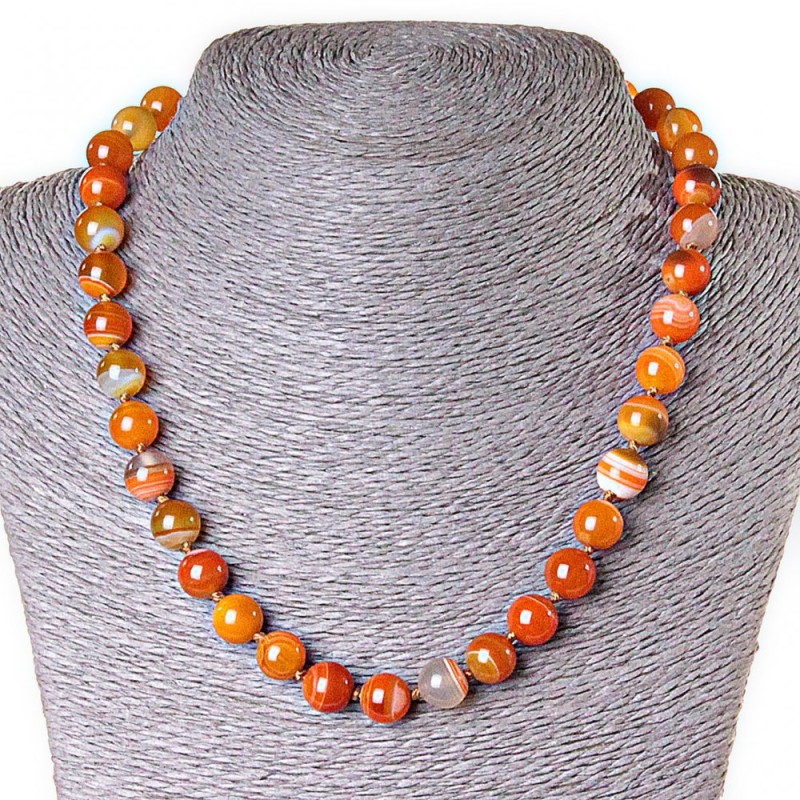Collier en cornaline, perles de 12 mm, longueur 48 cm