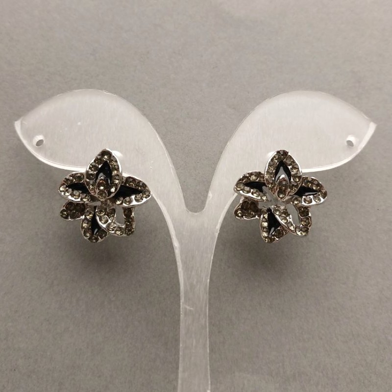 Boucles d'oreilles puces en forme de fleurs, de forme libre, ornées de strass, plaqué argent, 20 mm