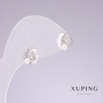 Boucles d'oreilles à clous Xuping rhodié «Lèvres ornées de strass blancs» 7×10 mm