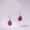 Boucles d'oreilles Xuping plaqué or 18K, rhodium avec pierre rouge et strass blancs 21×7 mm