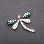 Broche Libellule à pois vert et blanc émaillé, métal gris 40×40 mm