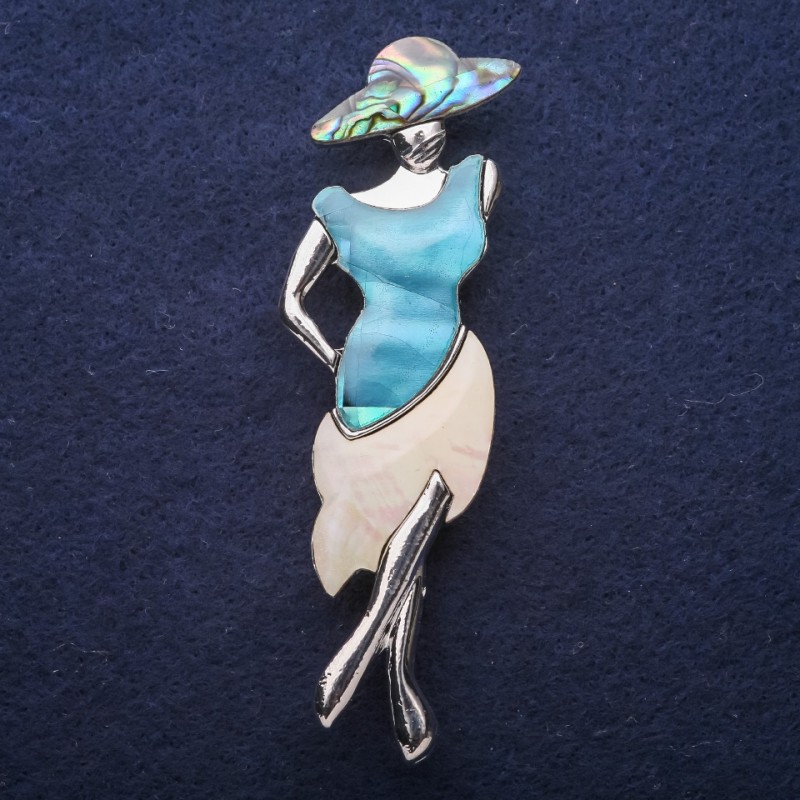 Broche-pendentif «Dame avec nacre et haliotis» 80 × 30 mm +
