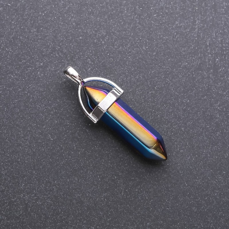 Pendentif hexagonal bleu pétrole 8×35×40 mm