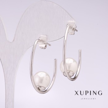 Boucles d'oreilles Xuping à clip avec perle de Majorque blanche 33×10 mm rhodié