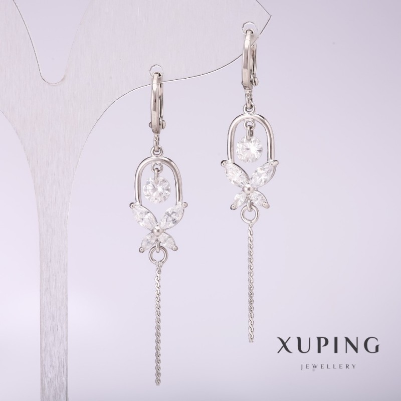 Boucles d'oreilles Xuping avec pierres blanches 55×10 mm rhodium