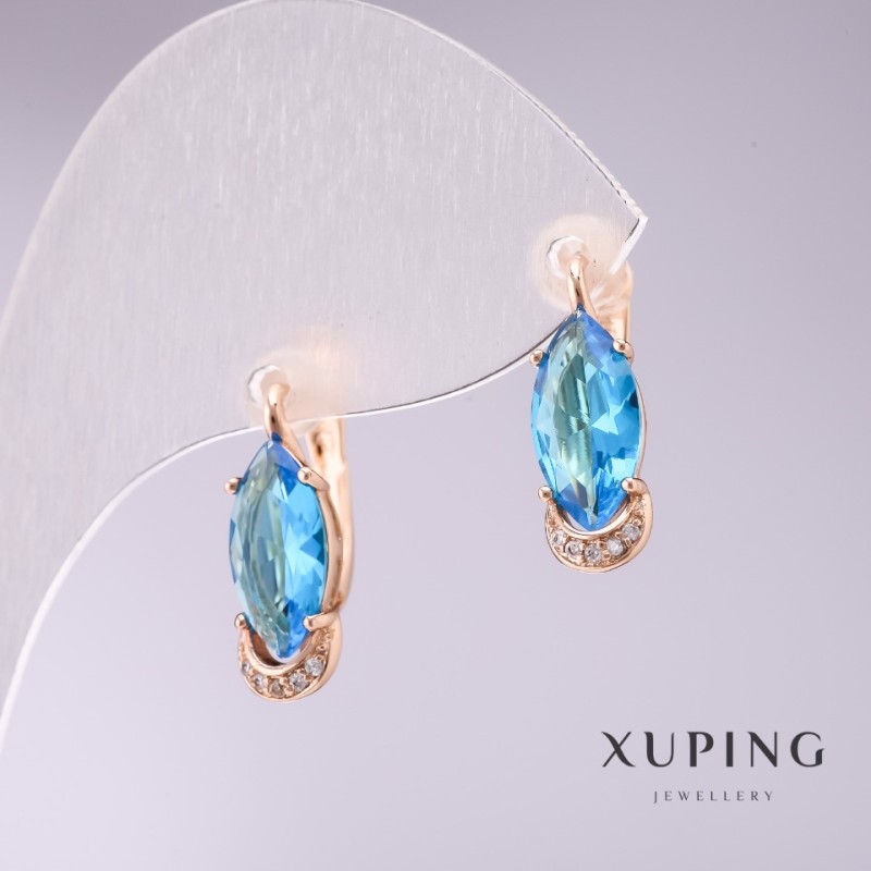 Boucles d'oreilles Xuping avec pierres bleues plaqué or 18×6 mm