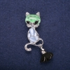 Soldes ! Broche Chaton avec pierre œil-de-chat bleu clair, métal argenté et pinceau