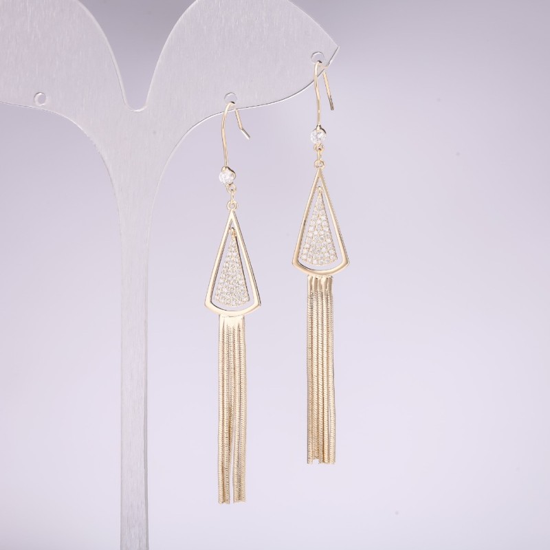 Boucles d'oreilles à pampilles dorées 73×11 mm, métal doré, Corée