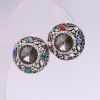 Puces d'oreilles de soirée avec pierres et strass, couleur gris, rouge, bleu et vert, 25 mm, métal argenté