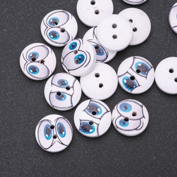 Boutons en bois pour enfants « Lunettes » couleur blanc et bleu clair, 15 mm, emballage de 25 pièces
