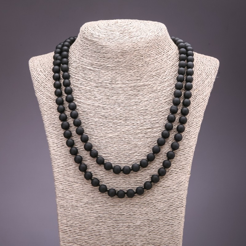 Collier long en shungite, diamètre 8 mm, longueur 120 cm