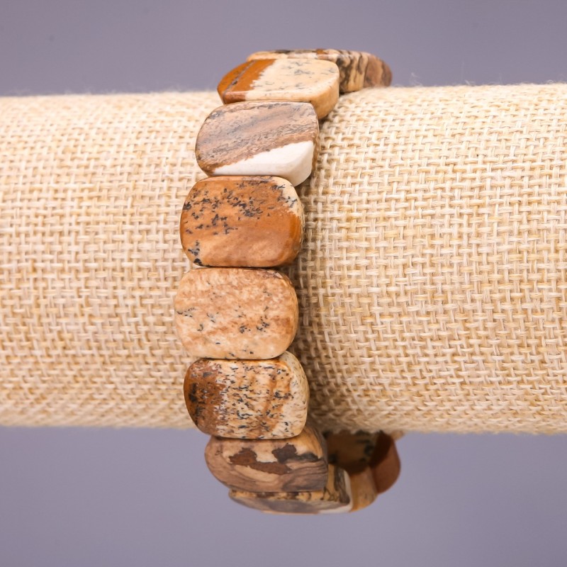 Bracelet jaspe paysage maillon 18 × 14 mm +/-, longueur 18 cm sur élastique
