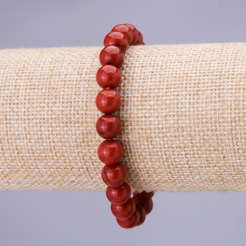 Bracelet élastique en pierre naturelle Jaspe rouge, diamètre 8 mm+