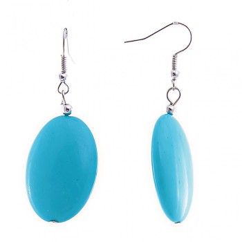 Boucles d'oreilles pendantes avec cabochons ovales lisses imitant le turquoise, 20×30 mm