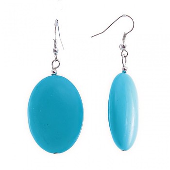 Boucles d'oreilles pendantes à cabochons ovales lisses couleur turquoise, 24x34 mm
