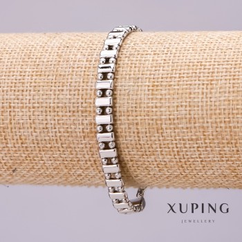 Bracelet Xuping maillage double «point-tiret» épaisseur 6 mm, longueur 18 cm rhodié
