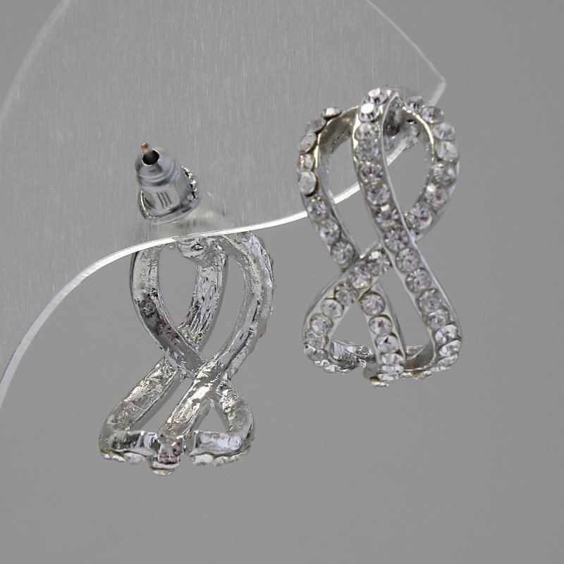 Boucles d'oreilles à clous Infini, strass blancs, métal couleur argent, 2 cm