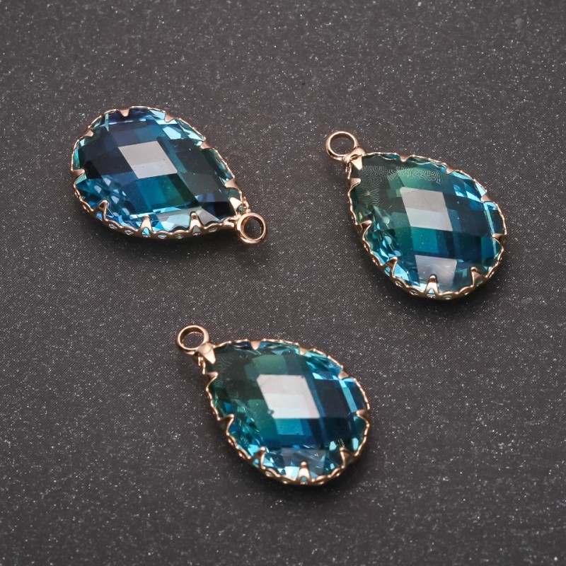 Pendentif «Goutte» bleu, monture dorée 13×21 mm
