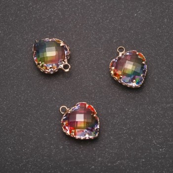 Pendentif «Cœur» couleur arc-en-ciel, monture dorée 12 × 15 mm