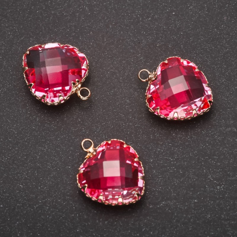 Pendentif «Cœur» couleur rose, monture dorée 16×20 mm