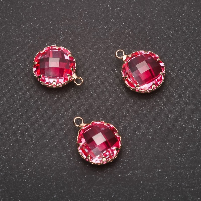 Pendentif « Cercle » couleur rose, monture dorée 10 × 17 mm