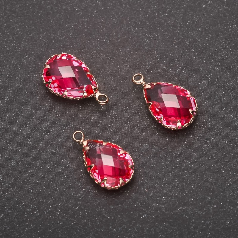 Pendentif «Goutte» couleur rose, monture dorée 10×17 mm