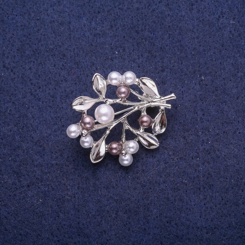 Soldes ! Broche Branche perlée, métal argenté 28 × 35 mm