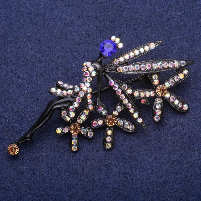 Broche «Fée en strass», émail noir 39×73 mm