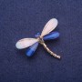 Broche Libellule blanc et bleu, métal doré 32×43 mm