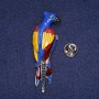 Broche perroquet émaillé avec strass, métal gris 20×65 mm