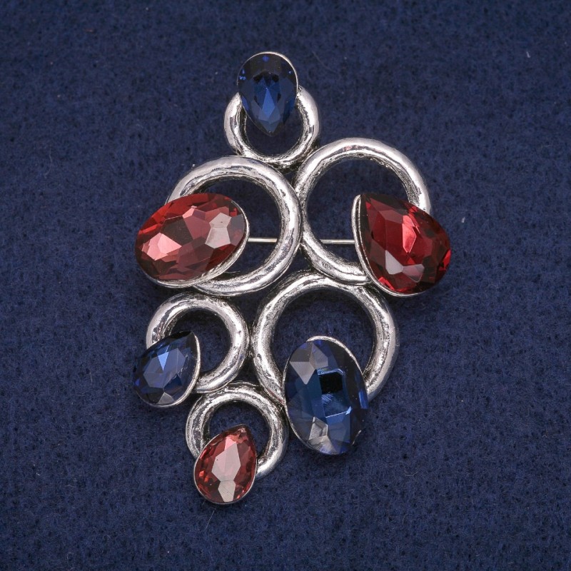 Broche Accent avec cristaux, métal gris 37 × 54 mm