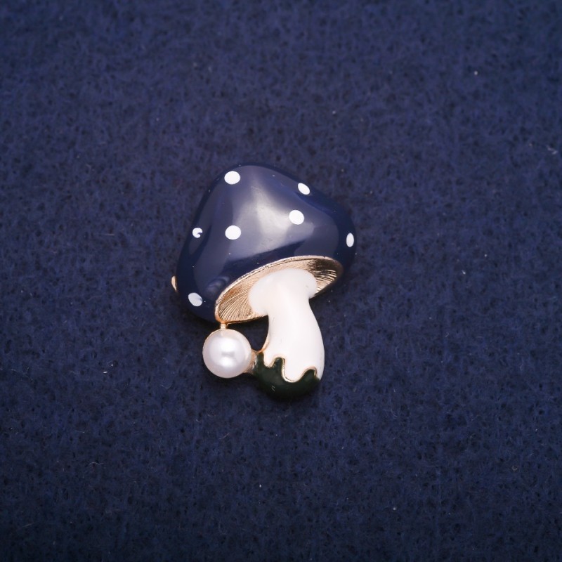 Broche «Champignon» bleu chapeau 22×28 mm, métal doré