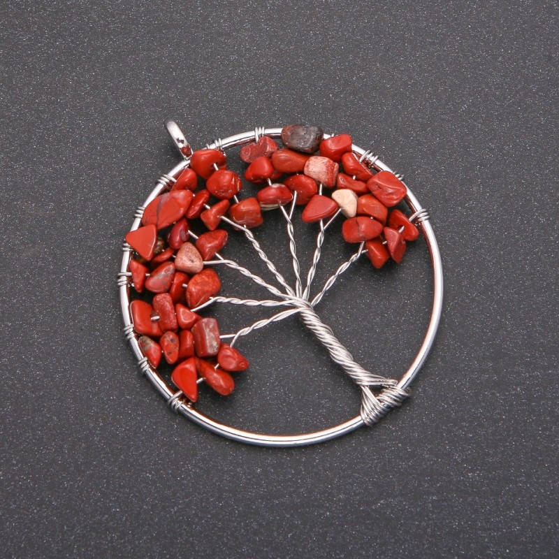 Pendentif «Arbre du Bonheur» en jaspe rouge, diamètre 50 mm