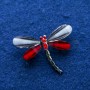 Broche libellule avec cristaux, métal argenté 32×43 mm