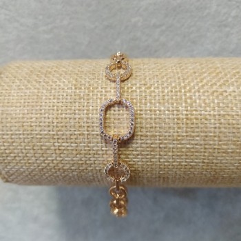 Bracelet Xuping avec pierres blanches, épaisseur 11 mm, longueur 17-19 cm, dorure 18K avec chaînette supplémentaire