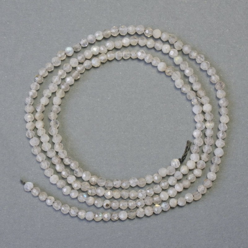 Perles sur fil en labradorite, boule facettée, diamètre 2 mm (±), longueur 38 cm