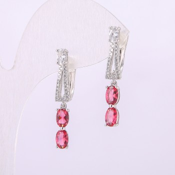 Boucles d'oreilles Xuping avec pierres roses 31 × 5 mm rhodié