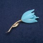 Broche «Fleur émaillée bleue», métal doré 30×72 mm