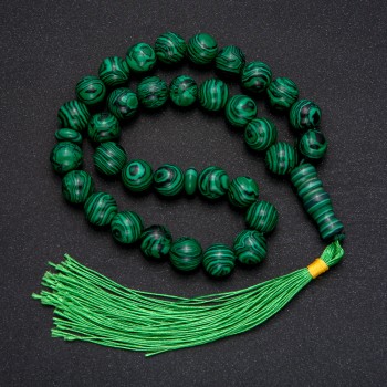 Chapelets en pierre naturelle de malachite, 33 perles, perles lisses, diamètre environ 12 mm, insertion en malachite