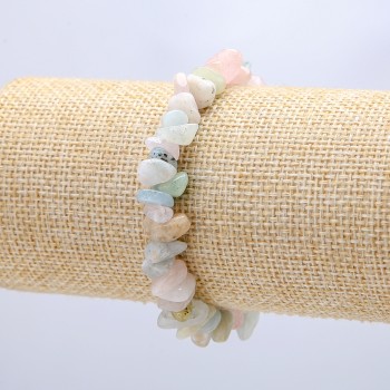 Bracelet élastique en Morganite naturel, éclats de 8 mm ±, tour de poignet 18 cm