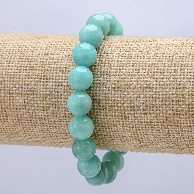 Bracelet élastique en amazonite naturelle, diamètre 10 mm ±, longueur 18 cm ±