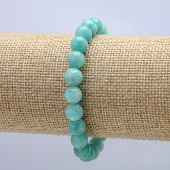 Bracelet élastique en amazonite naturelle, perles lisses, diamètre 8 mm, tour de poignet 18 cm +