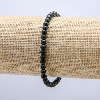 Bracelet élastique en pierre naturelle, perle lisse de shungite, diamètre 4 mm, longueur 18 cm +