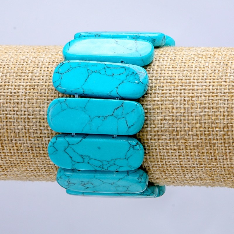 Bracelet élastique en turquoise (pressé) maillons lisses 33×13 mm+
