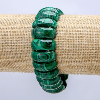Bracelet élastique en malachite (pressée) maillons lisses 21×9 mm+
