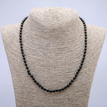 Collier en schungite, perles rondes lisses en pierre naturelle, diamètre 6 mm, longueur 45 cm +/-