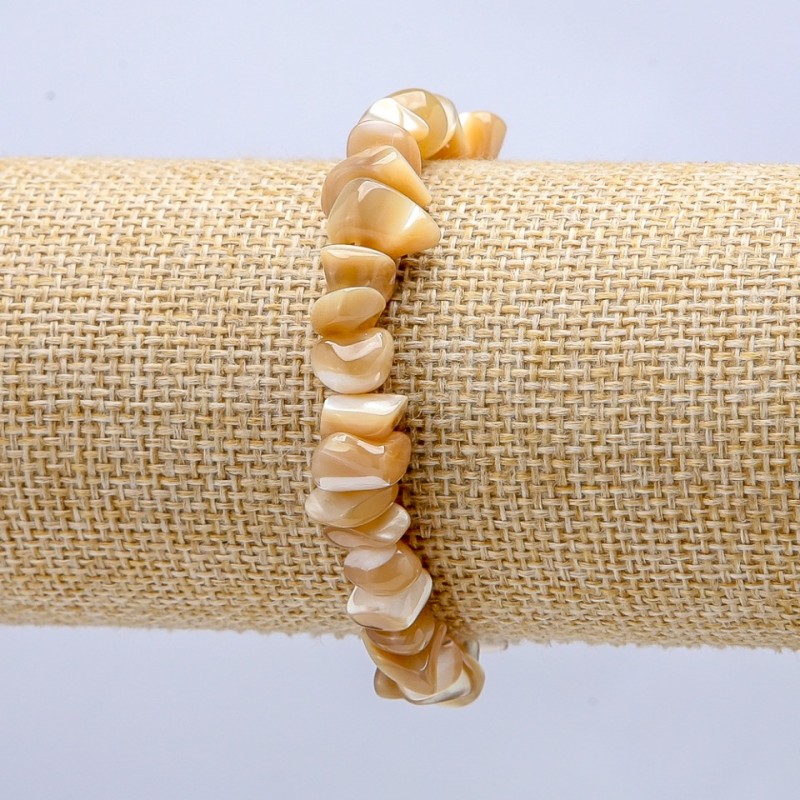 Bracelet élastique en nacre naturelle beige, éclats, diamètre 7×5+