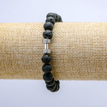 Bracelet élastique en lave, diamètre 8 mm ±, avec un haltère miniature