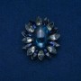Broche Fleur 50×43 mm cabochon d'agate, couleur bleu-gris, métal argenté